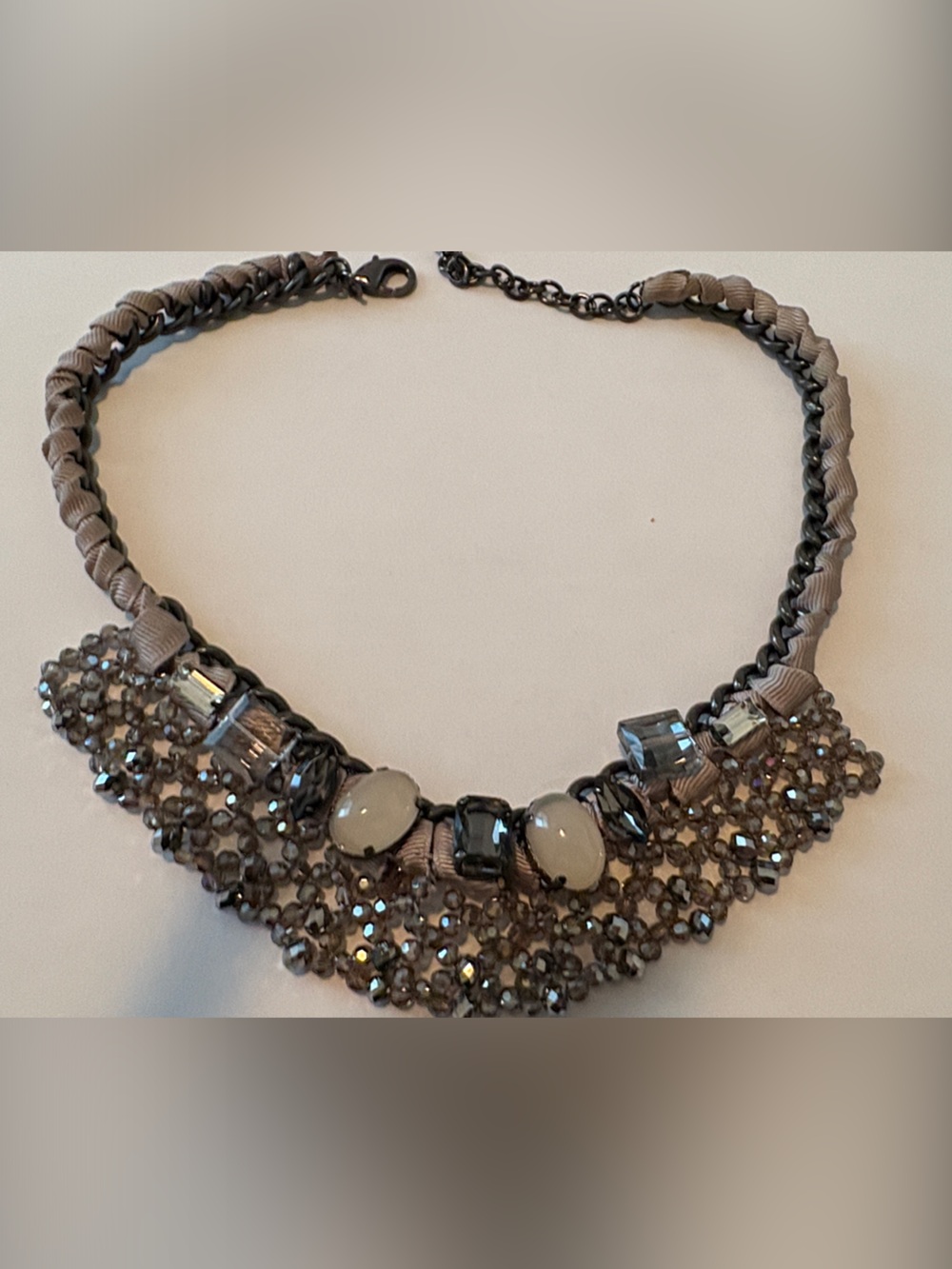 Statement Crystal Collar Necklace - Taupe Gray - 16 inches
